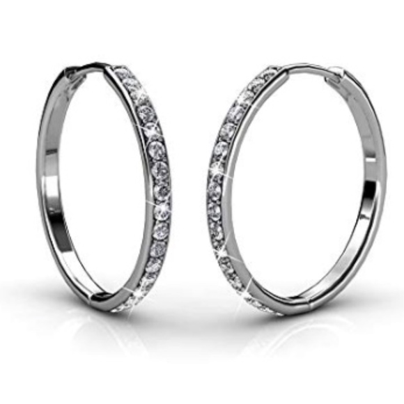 - 18k White GP Hoops with Swavorski crystals - Picture 4 of 5